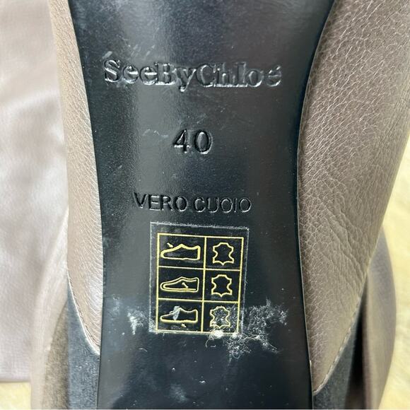 See by Chloe Melia Two Tone Leather Suede Foldover Heeled Boots Size 40 - Picture 14 of 15